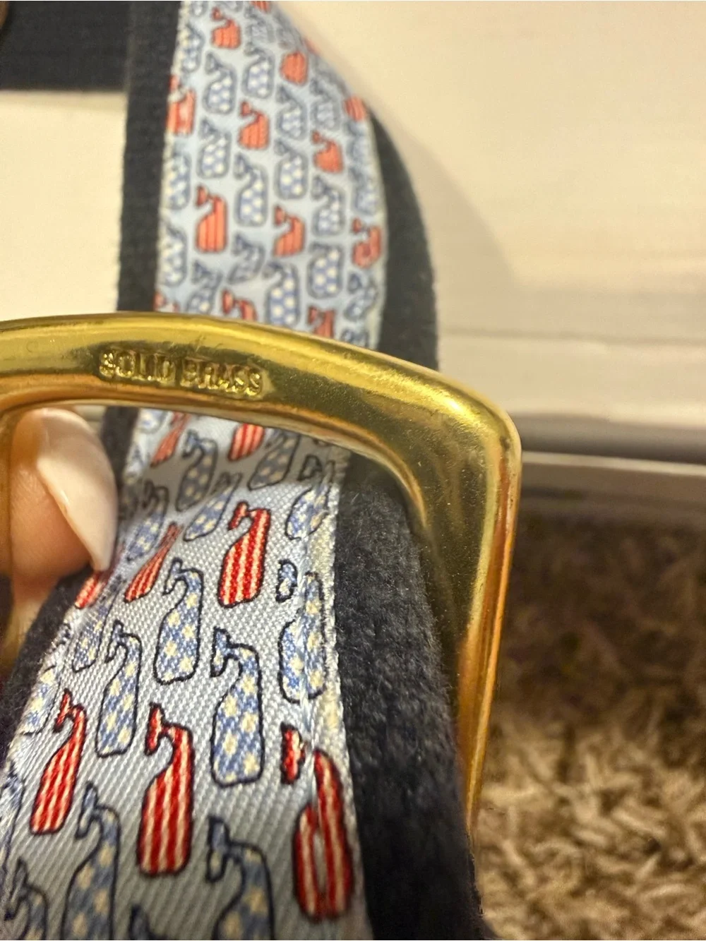 Vineyard Vines Navy Belt with Red & White Whale Pattern